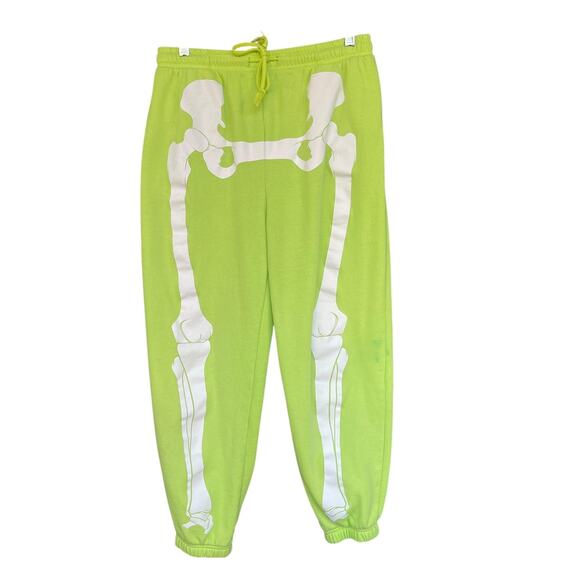 Mighty Fine Pants Womens Large Green Skeleton Bones Halloween Sweatpants Joggers - Picture 1 of 8